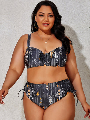 Plus Size Printed Wide Strap Two-Piece Swim Set